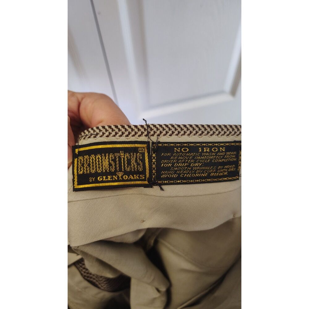 Vintage 70s Broomsticks by Glen Oaks 70's Herringbone Slacks - Flat Front 32X27 - Picture 5 of 6